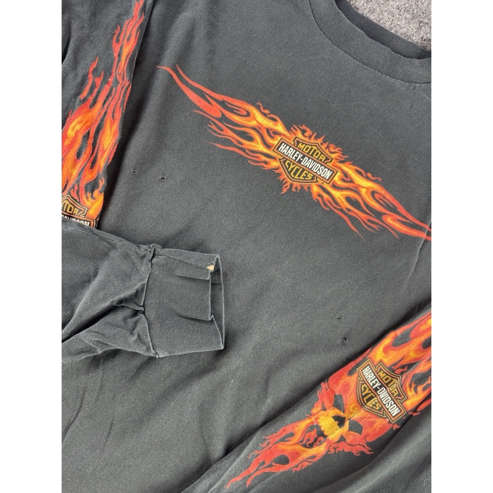 VTG Harley Davidson Aspen Colorado Flame Skull Long Sleeve Shirt 2XL